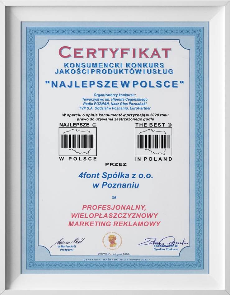 4font najlepszy w Polsce certyfikat