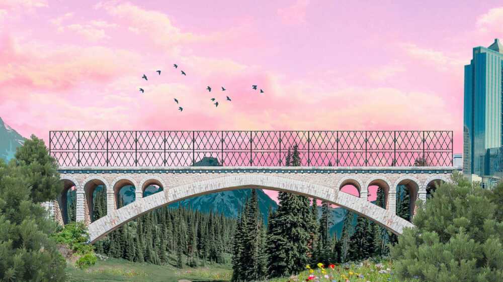 grafika walentynkowa z białym mostem
