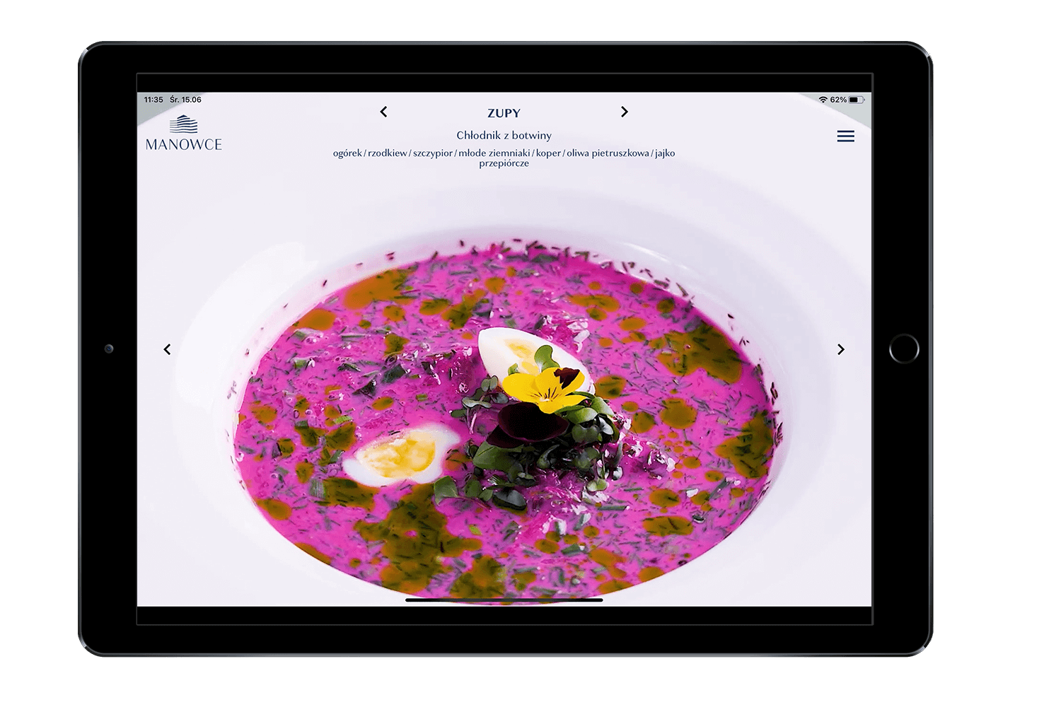 Zupa "Chłodnik z botwiny" w aplikacji Manowce Menu