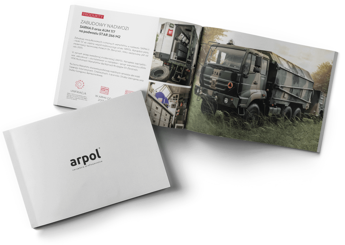 projekt graficzny katalogu Arpol i rozkładówka zabudowy nadwozi