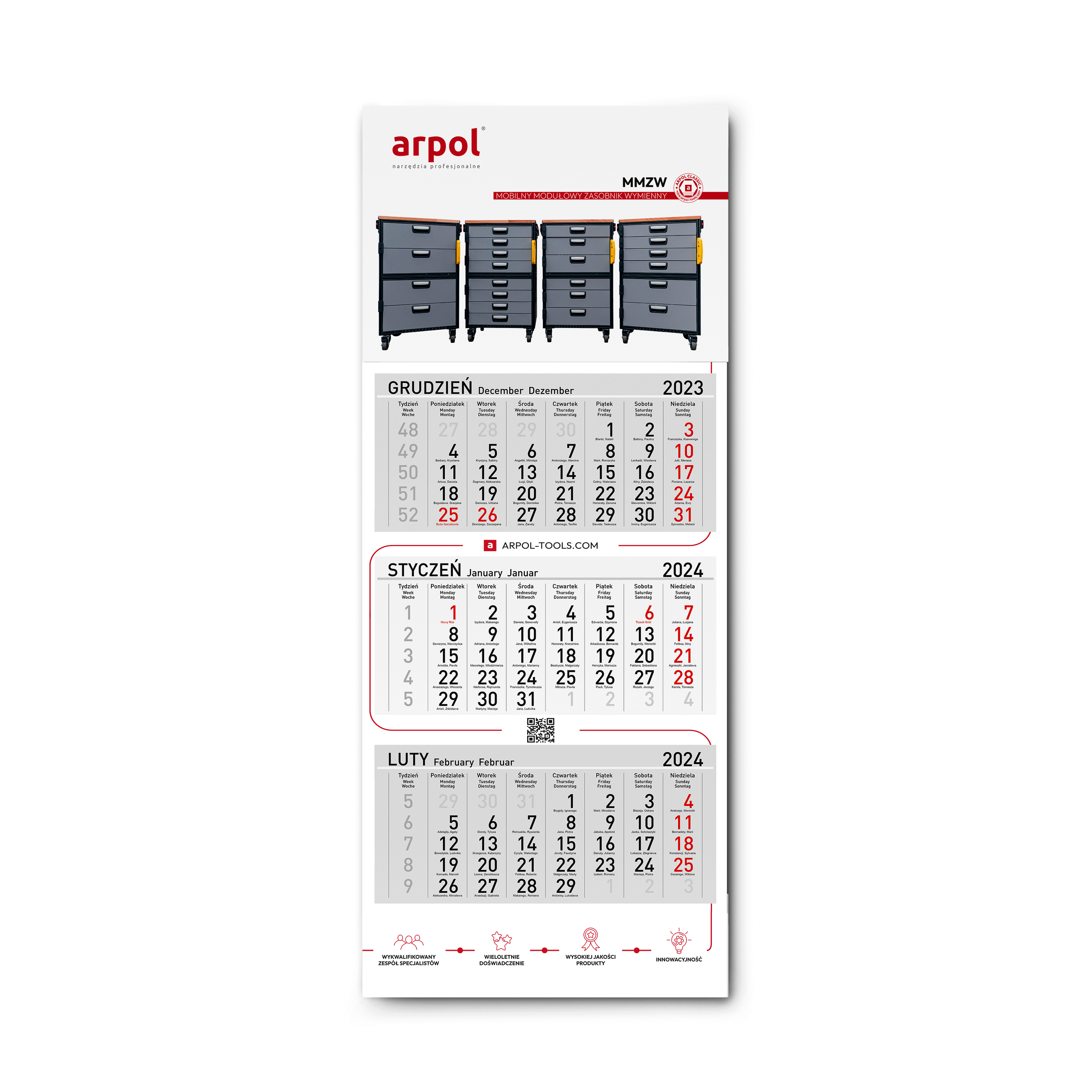 projekt graficzny kalendarza 3-dzielnego dla firmy Arpol